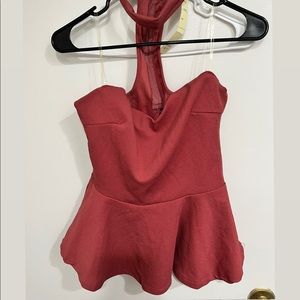 Pink Mauve Sleeveless Peplum Blouse with Zipper Choker